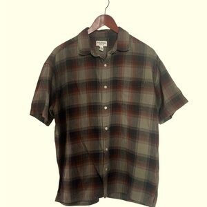 Arizona Jean Company Men's Casual Plaid Shirt - Olive and Rust
